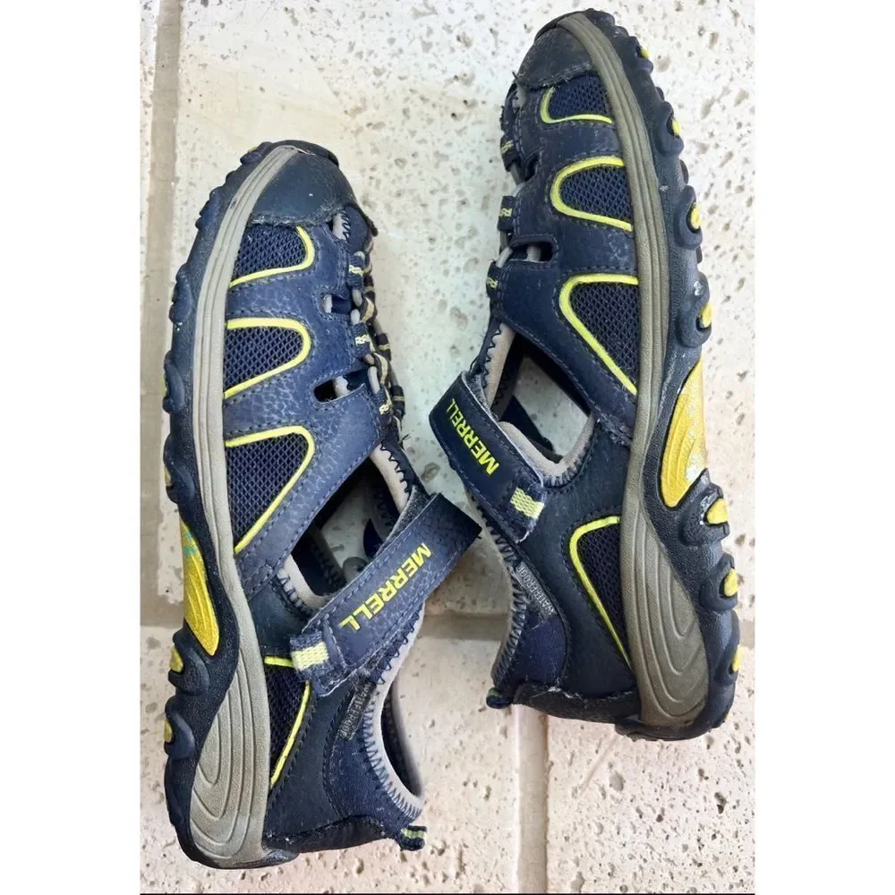 Merrell Kids Hydro H2O Hiker Sport Sandals Navy Lime Mesh Leather Sz 3